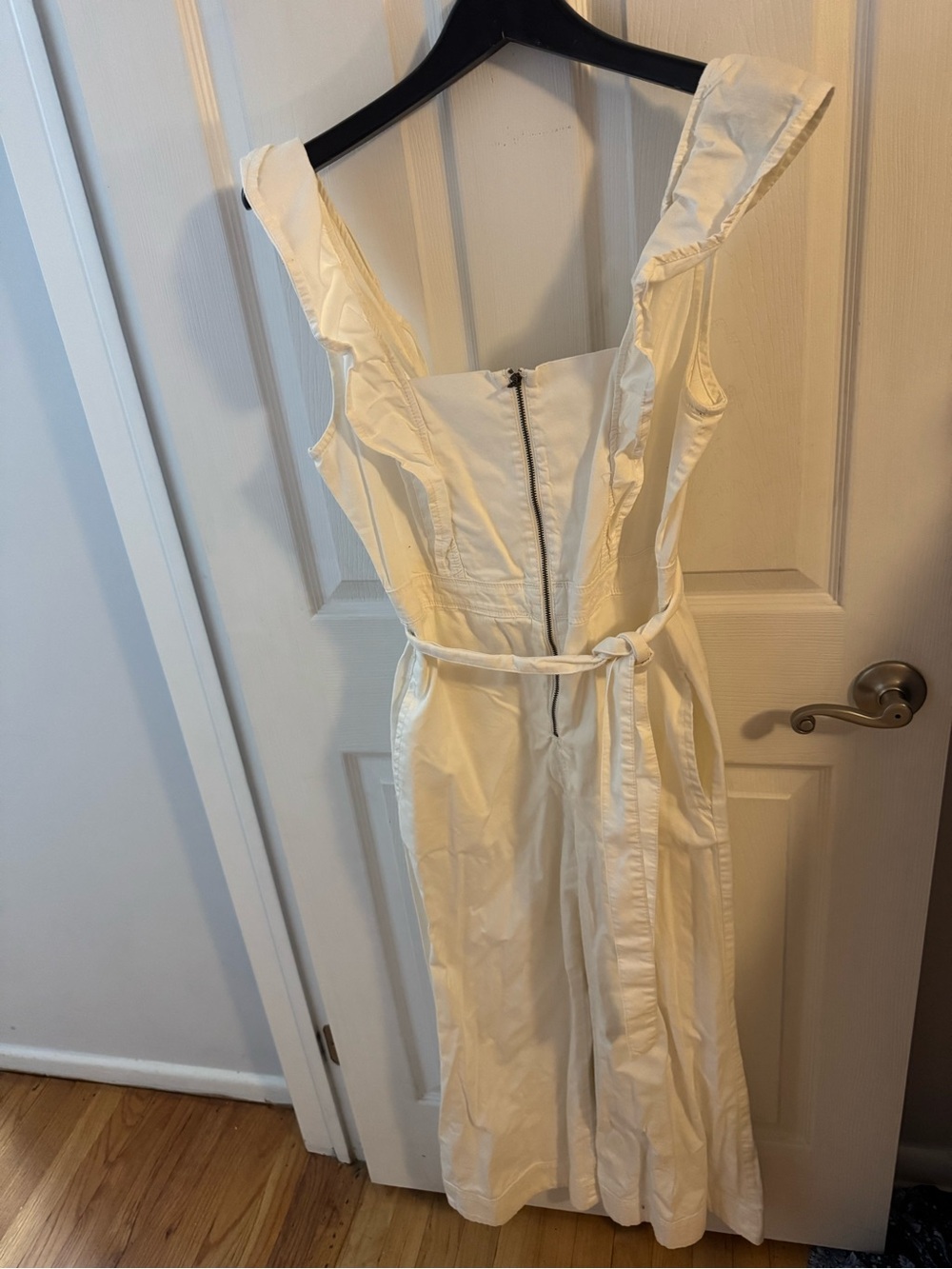 Free People Cream Ruffled Strap Jumpsuit